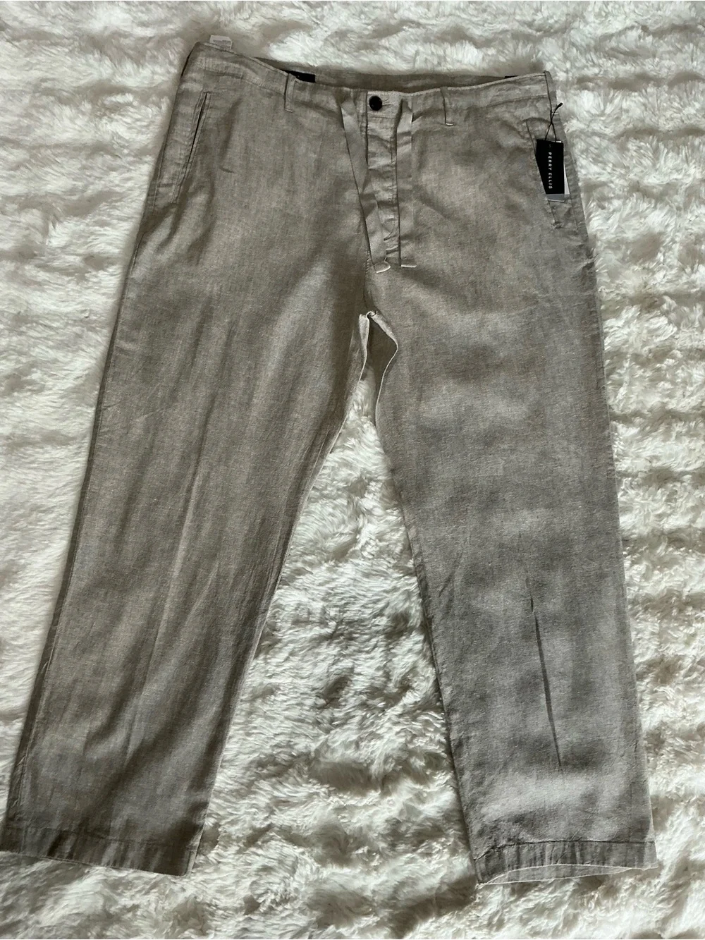 Perry Ellis Beige Drawstring Linen-Blend Chinos